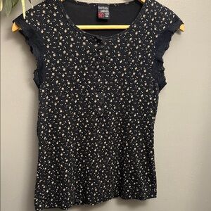 Nautica Navy Floral Cap-Sleeve Tank Top